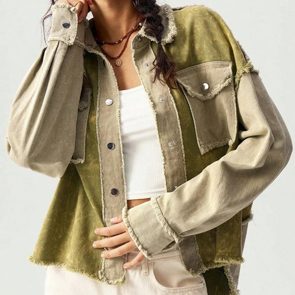 Multicolor Casual Women's Woven Turndown Collar Long Sleeve Loose Washed Jacket - Picture 6 of 8